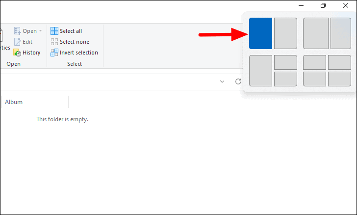 Selecting half screen option