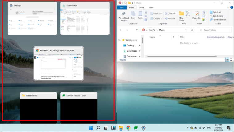 Selecting second window for three-way split