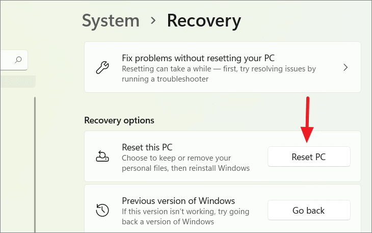 Reset PC option
