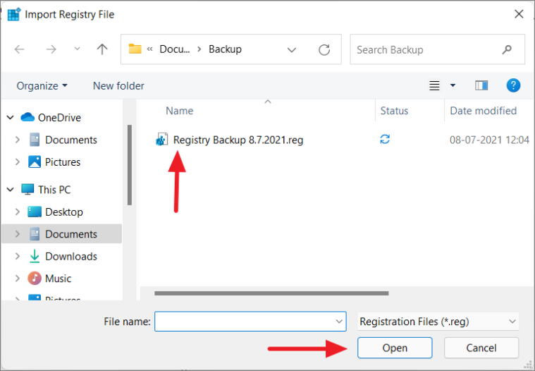 Select backup file