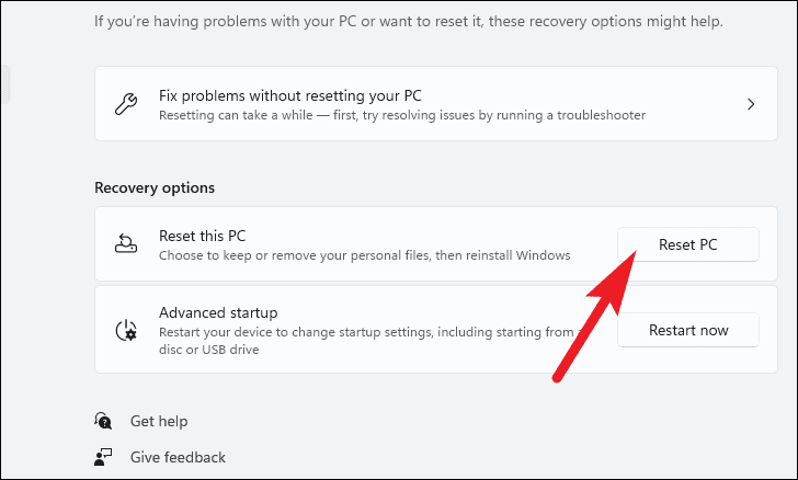 Reset PC button