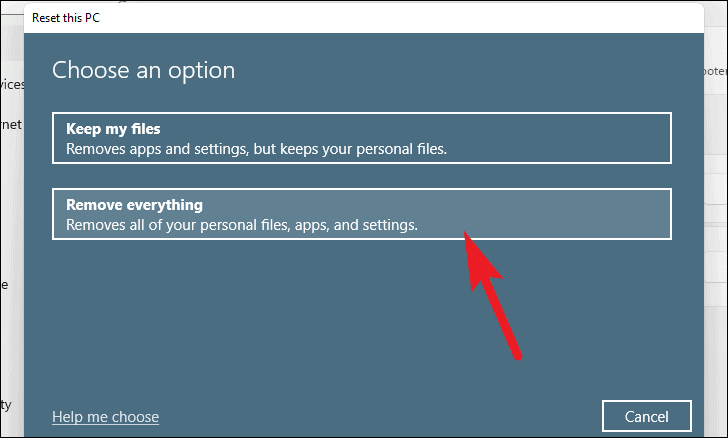 Choose reset option