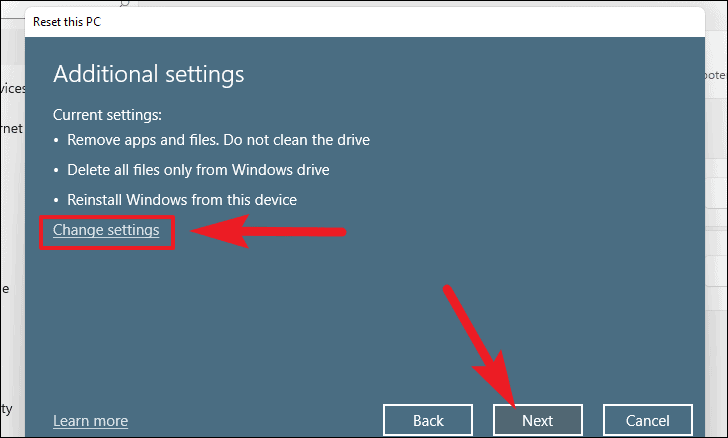 Confirm reset settings