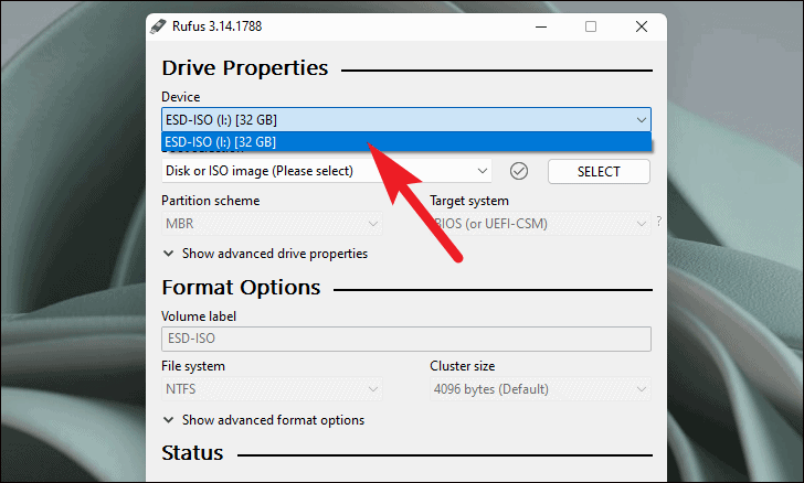 Select USB device