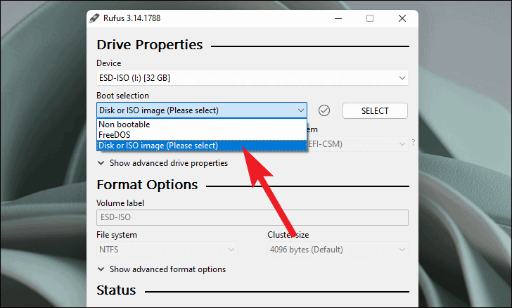 Select ISO file