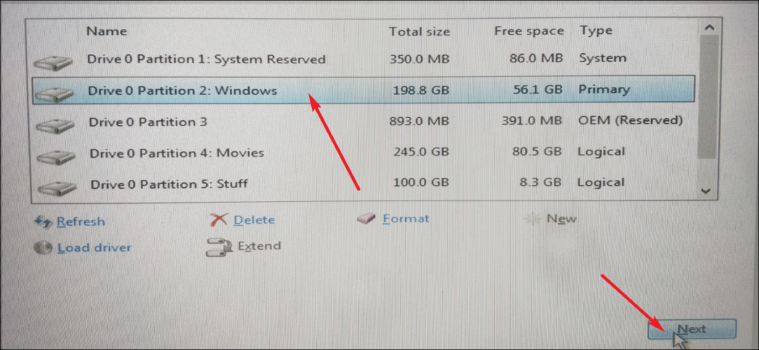 Select partition