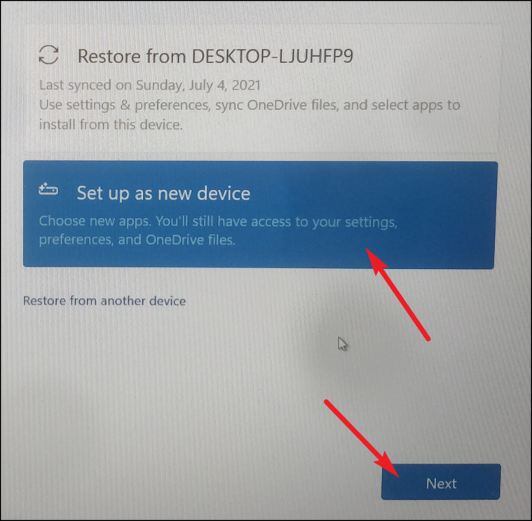 Restore or set up as new