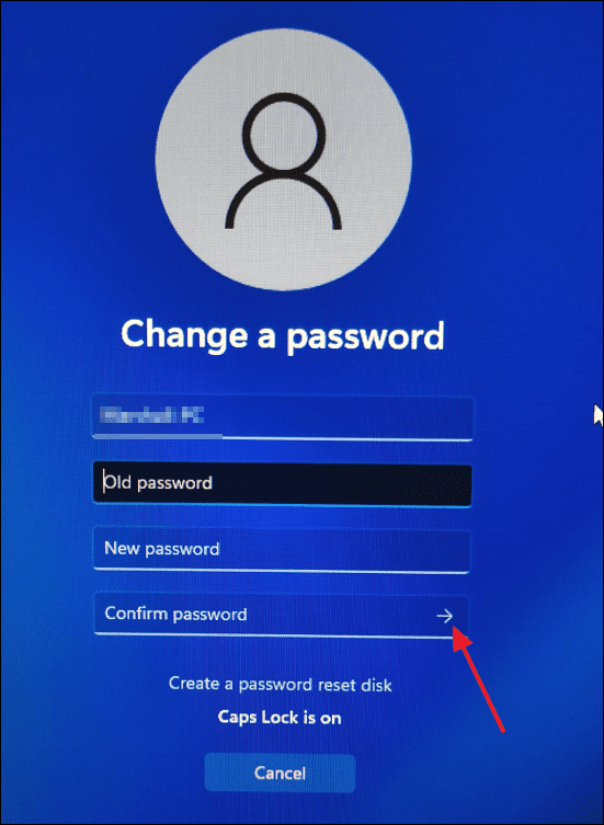 Entering new password in CTRL+ALT+DEL menu