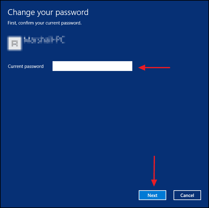 Entering current password