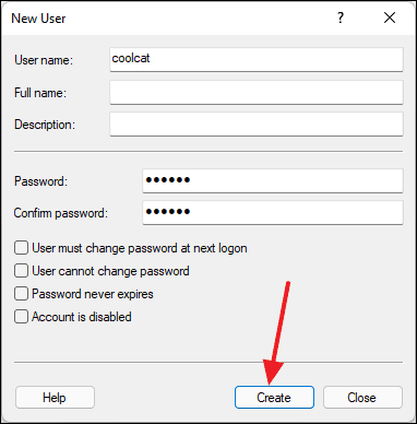 New user dialog