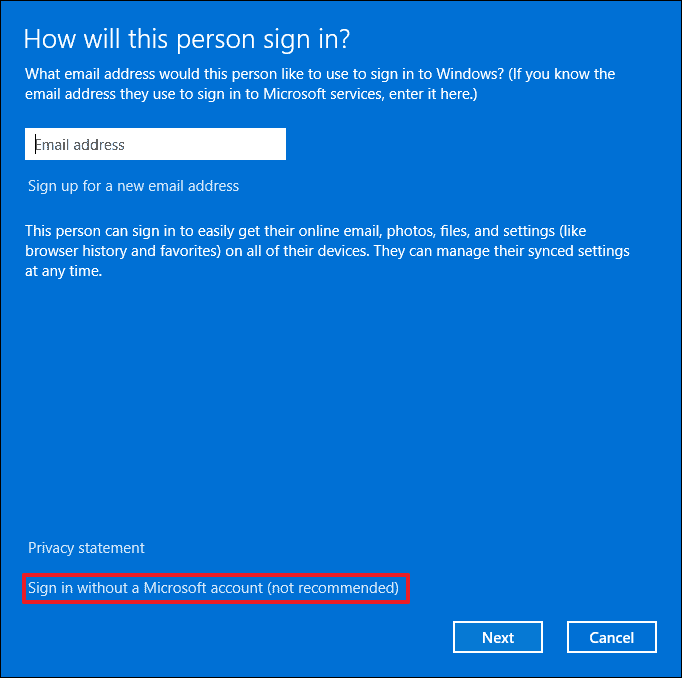 Sign in options