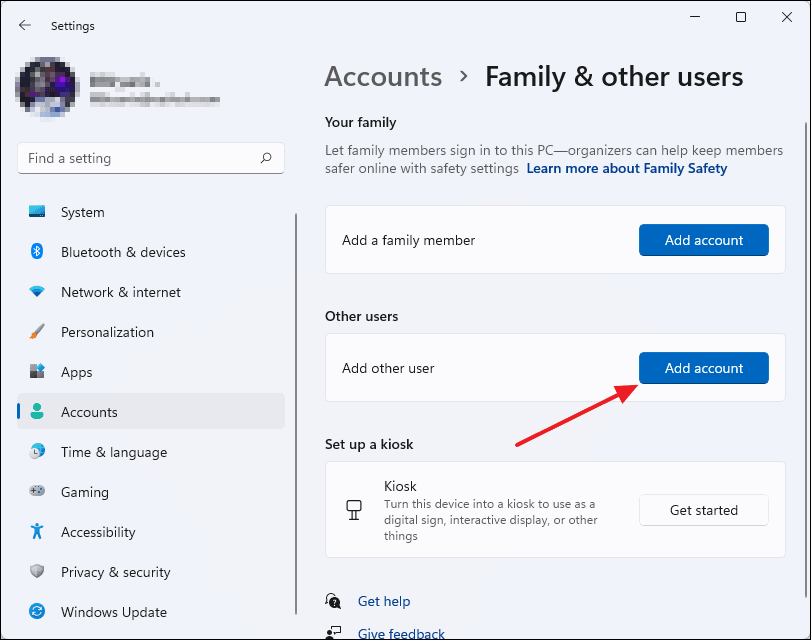 Add account button