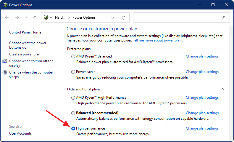 Power plan settings