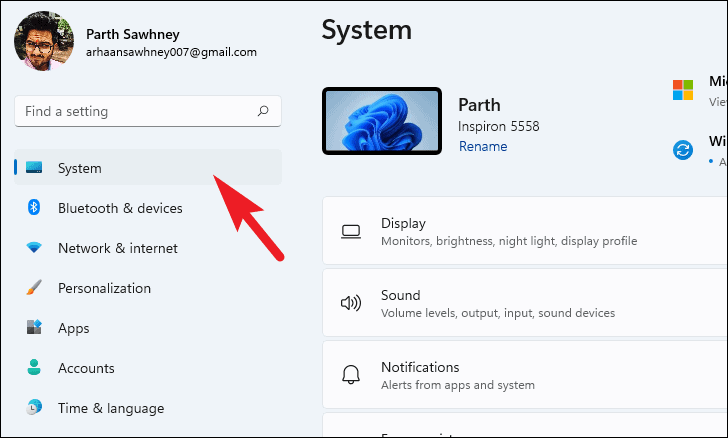 Selecting System settings