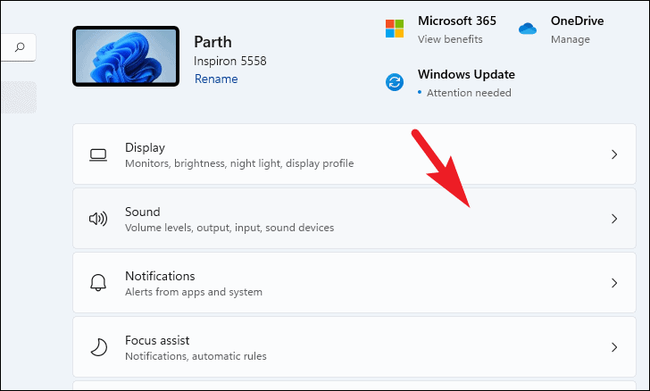 Accessing Sound settings