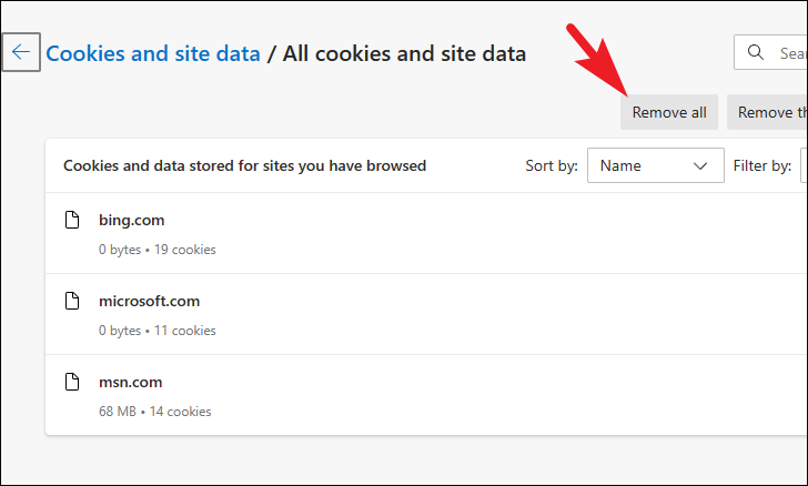 Remove all cookies button