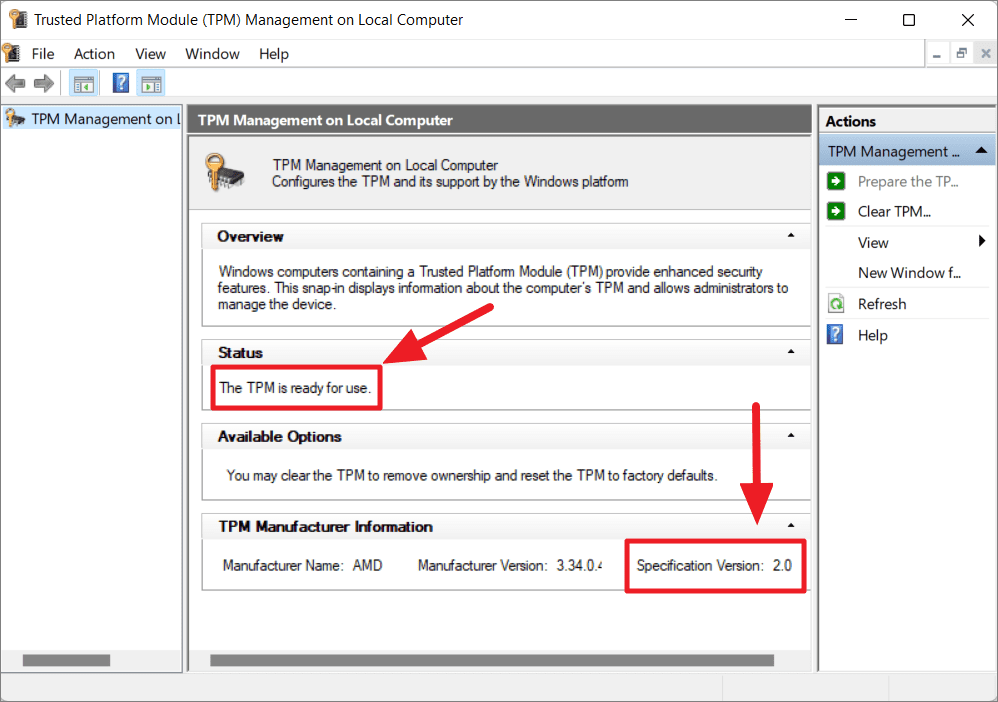 TPM Management window