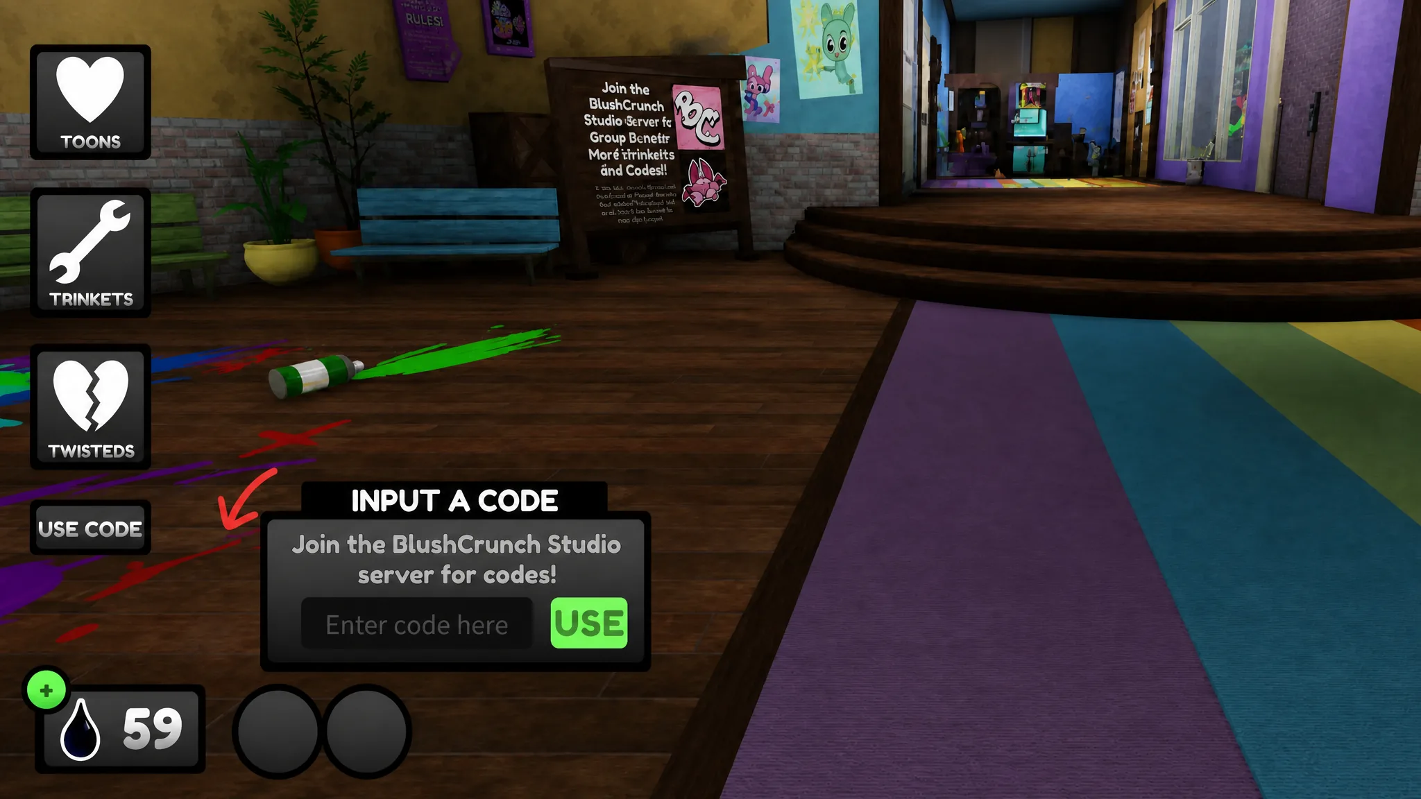The menu to redeem Dandy's World codes