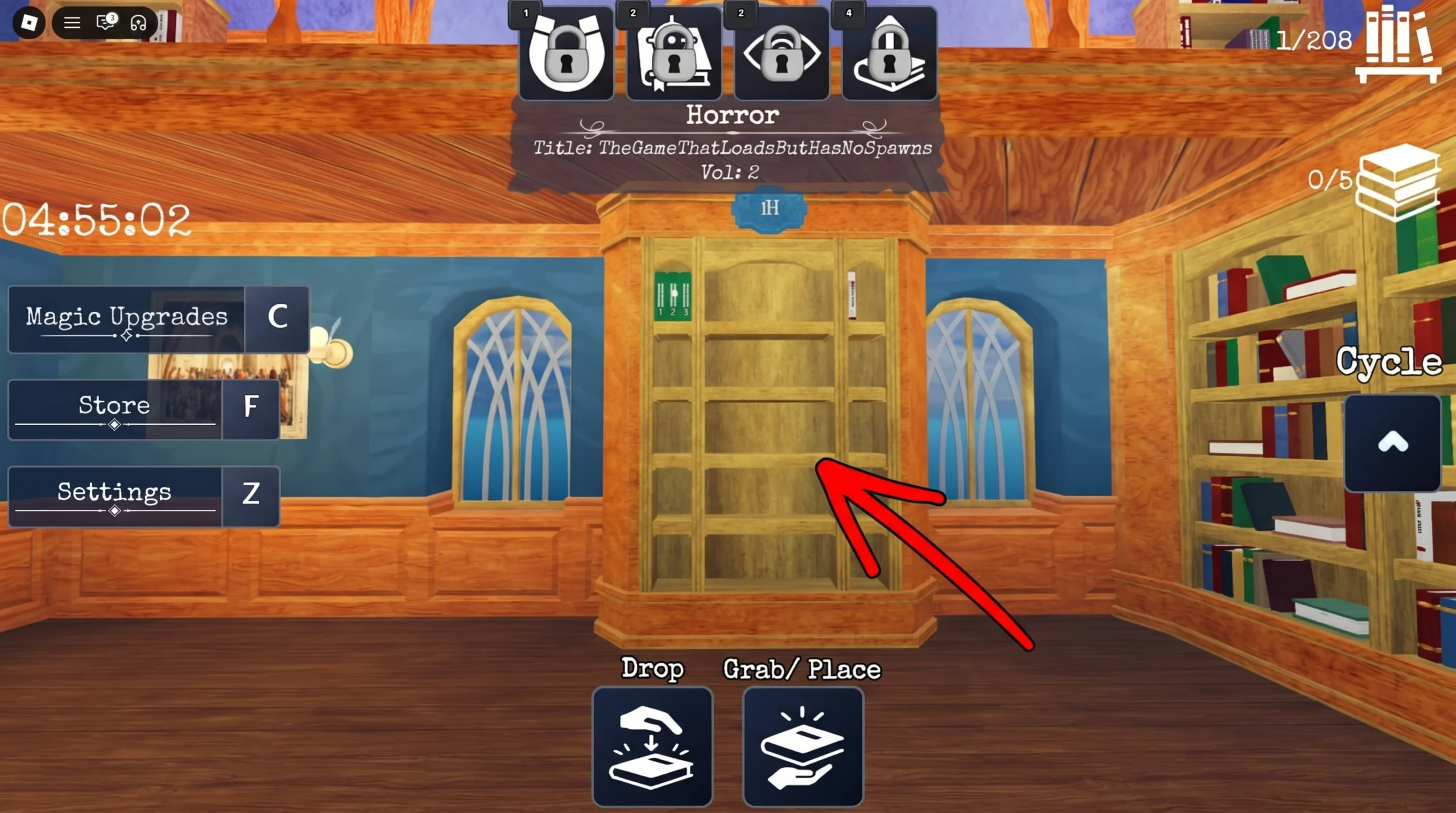 image showing a 3 volume book shelf in Clean the Library