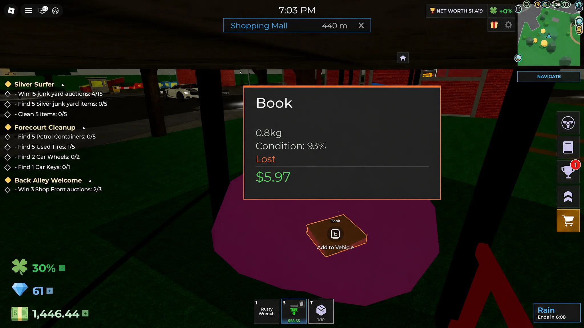 image showing the location of the Book Lost Item
