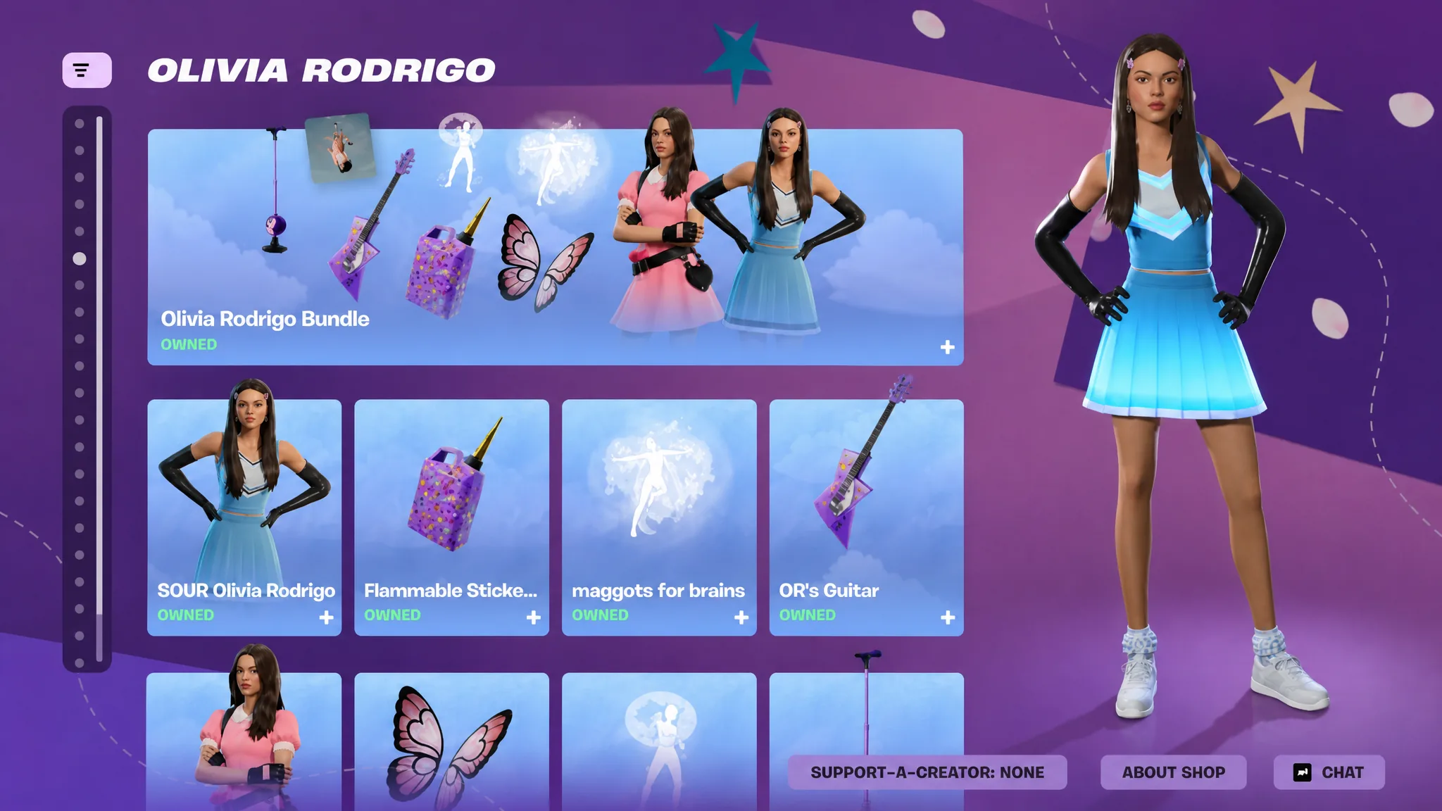 Olivia Rodrigo cosmetics in fortnite