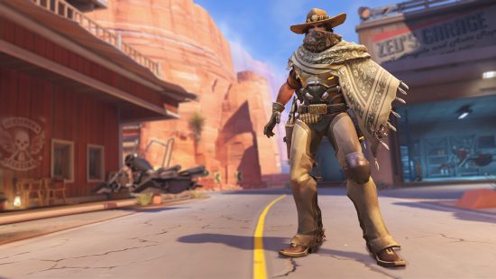 Overwatch 2 characters: a cowboy with poncho, hat, and face scarf