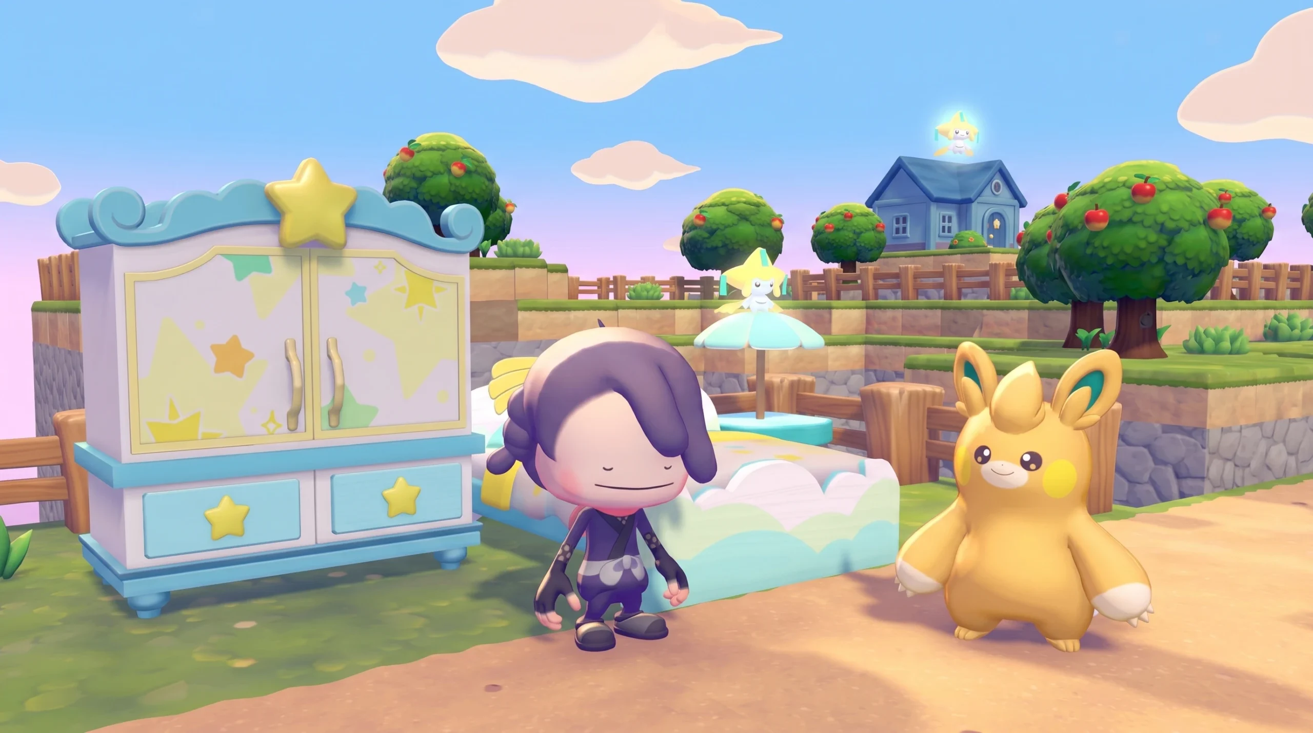 Standing by a surrounded by stars habitat for a jirachi in pokopia