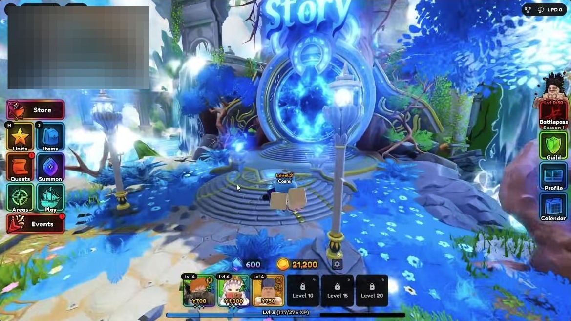 The glowing Story mode portal in the Anime Expeditions lobby