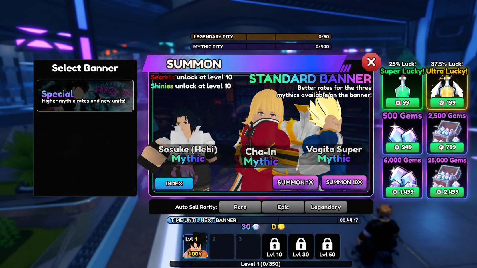 Anime Vanguards tier list: an in-game screenshot showing the summoning banner