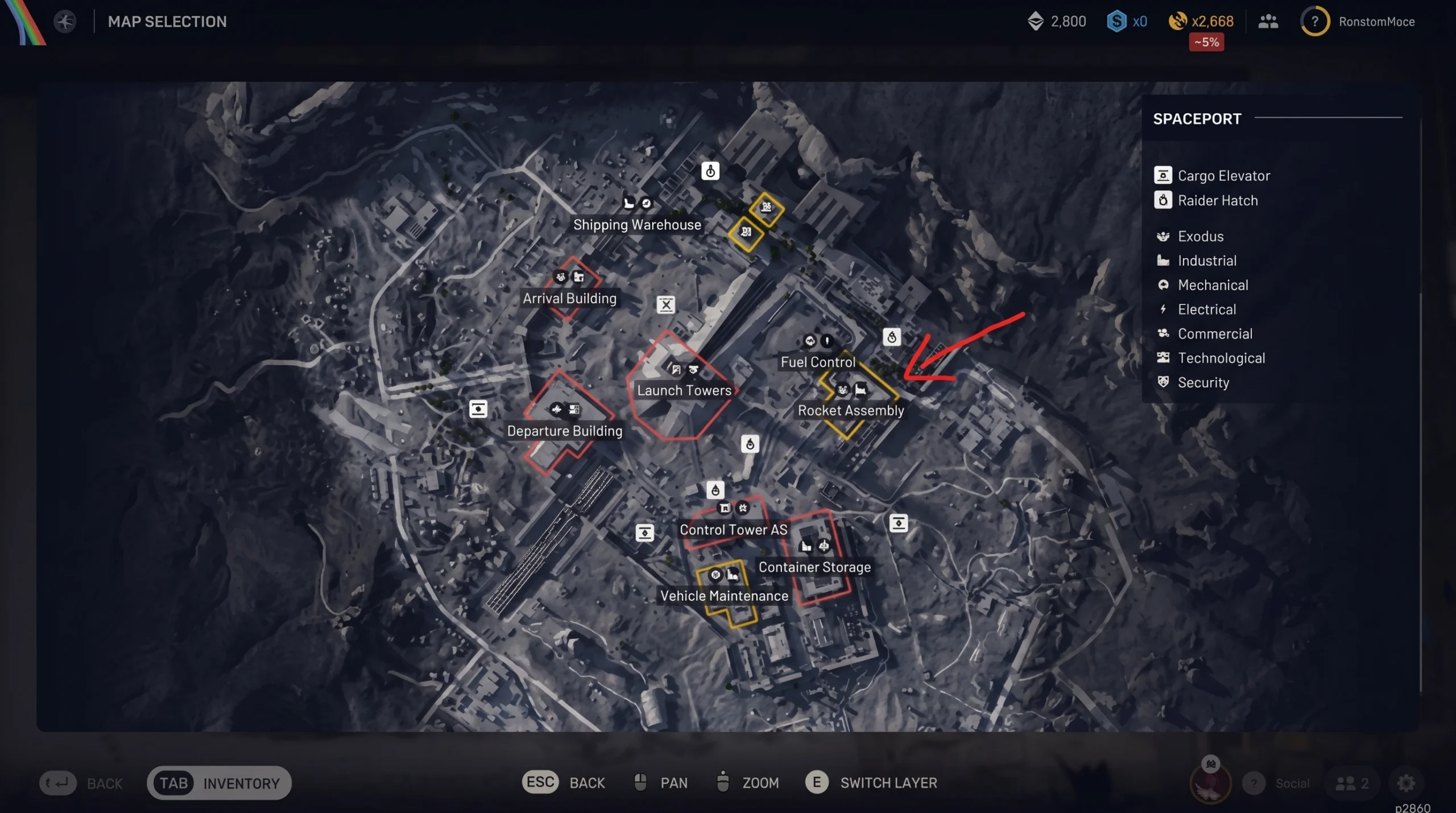 Arc Raiders map: a satellite map of an area called Spaceport