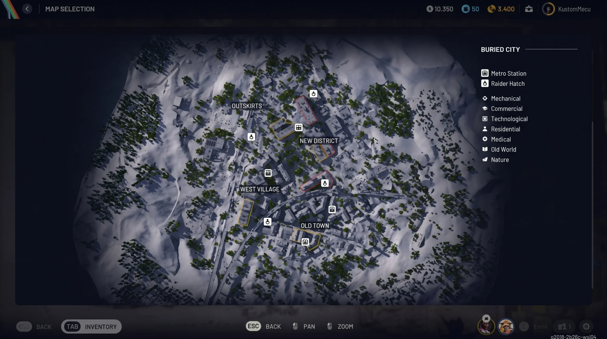 Arc Raiders map: a satellite map of an area called Buried City