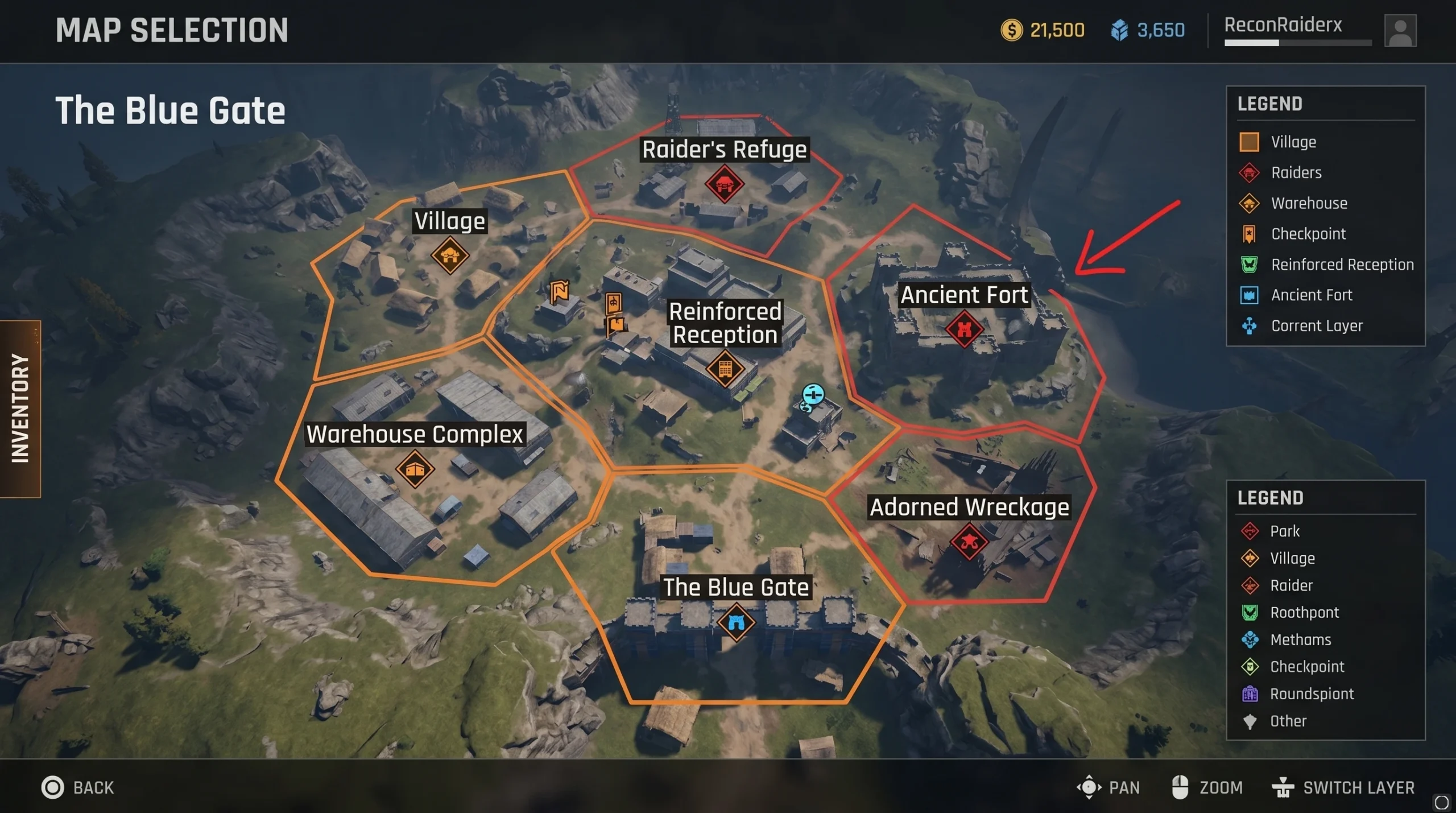 Arc Raiders map: a satellite map of an area called The Blue Gate
