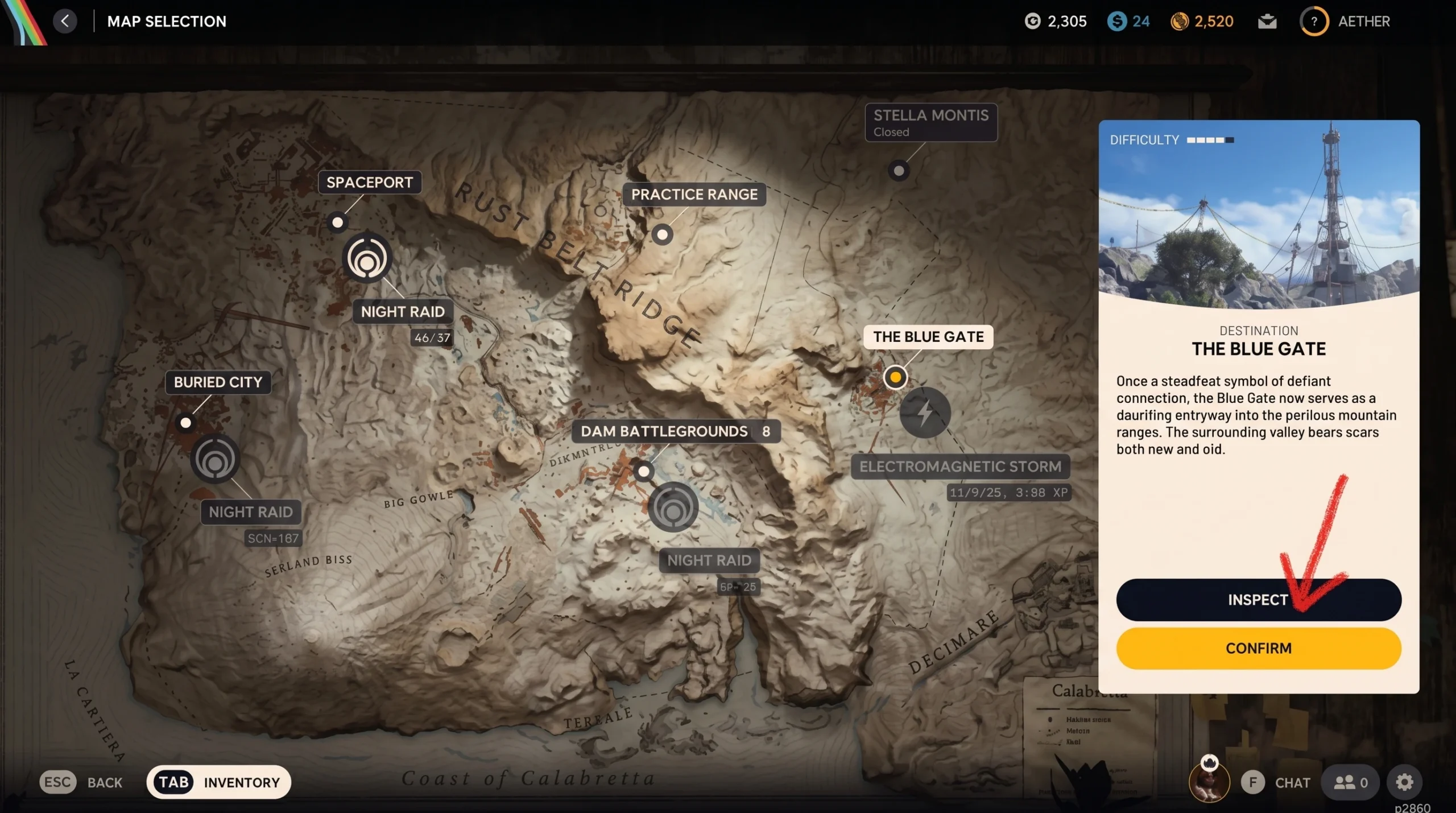 Arc Raiders map: a topological map showing several ridgelines