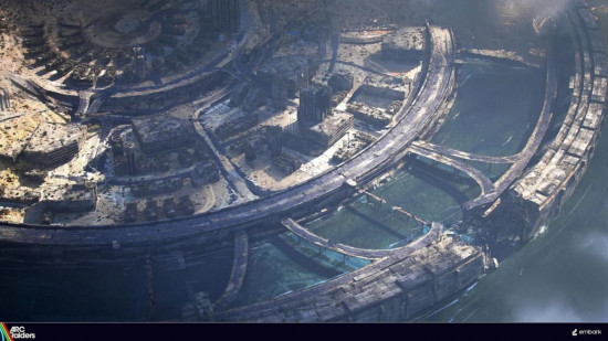 Arc Raiders map: a birds eye view of an abandoned, decaying city