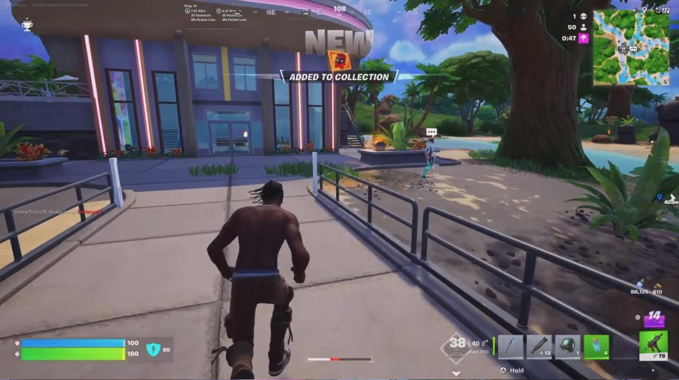 Fortnite gameplay showing the New Added to Collection banner after extracting a Sprite