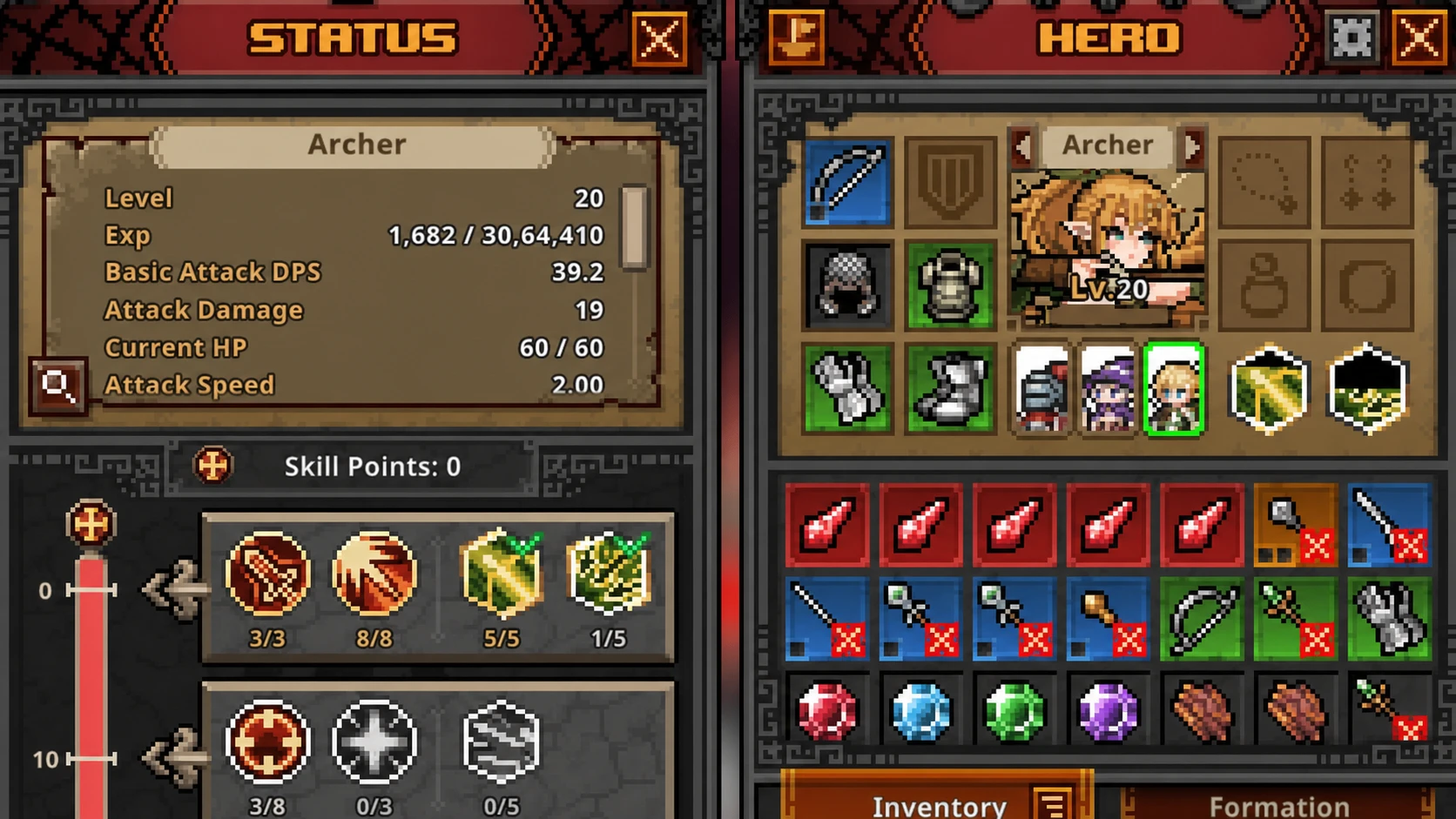 Ranger hero stats and allocation in TBH Task bar Hero