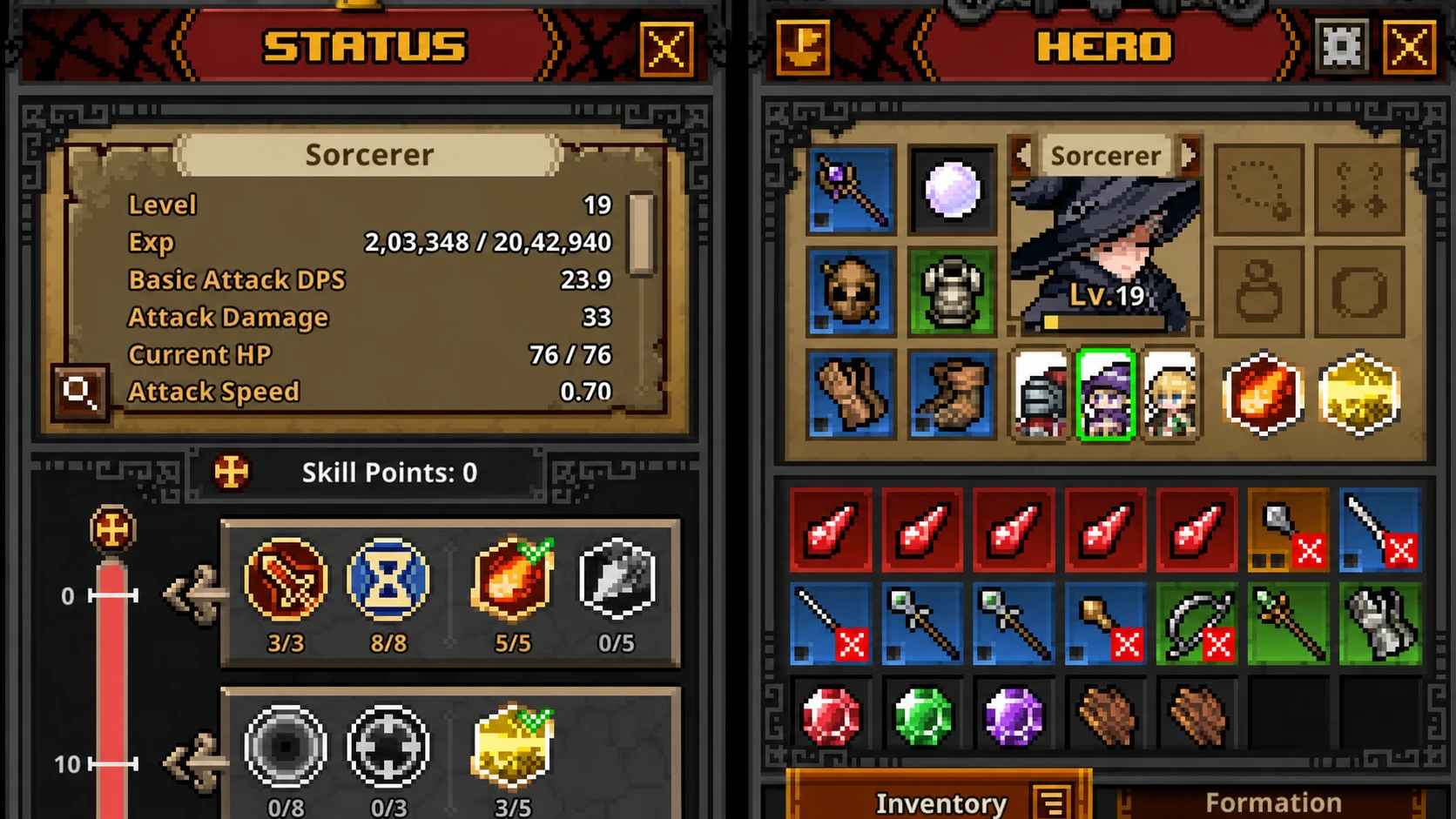 Sorcerer Status and Stats in TBH Task Bar Hero