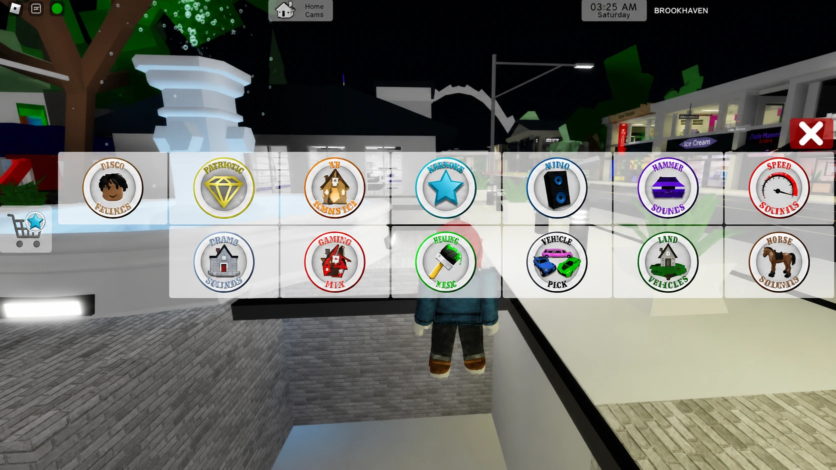 The main menu that includes the music speaker icon to redeem Brookhaven codes