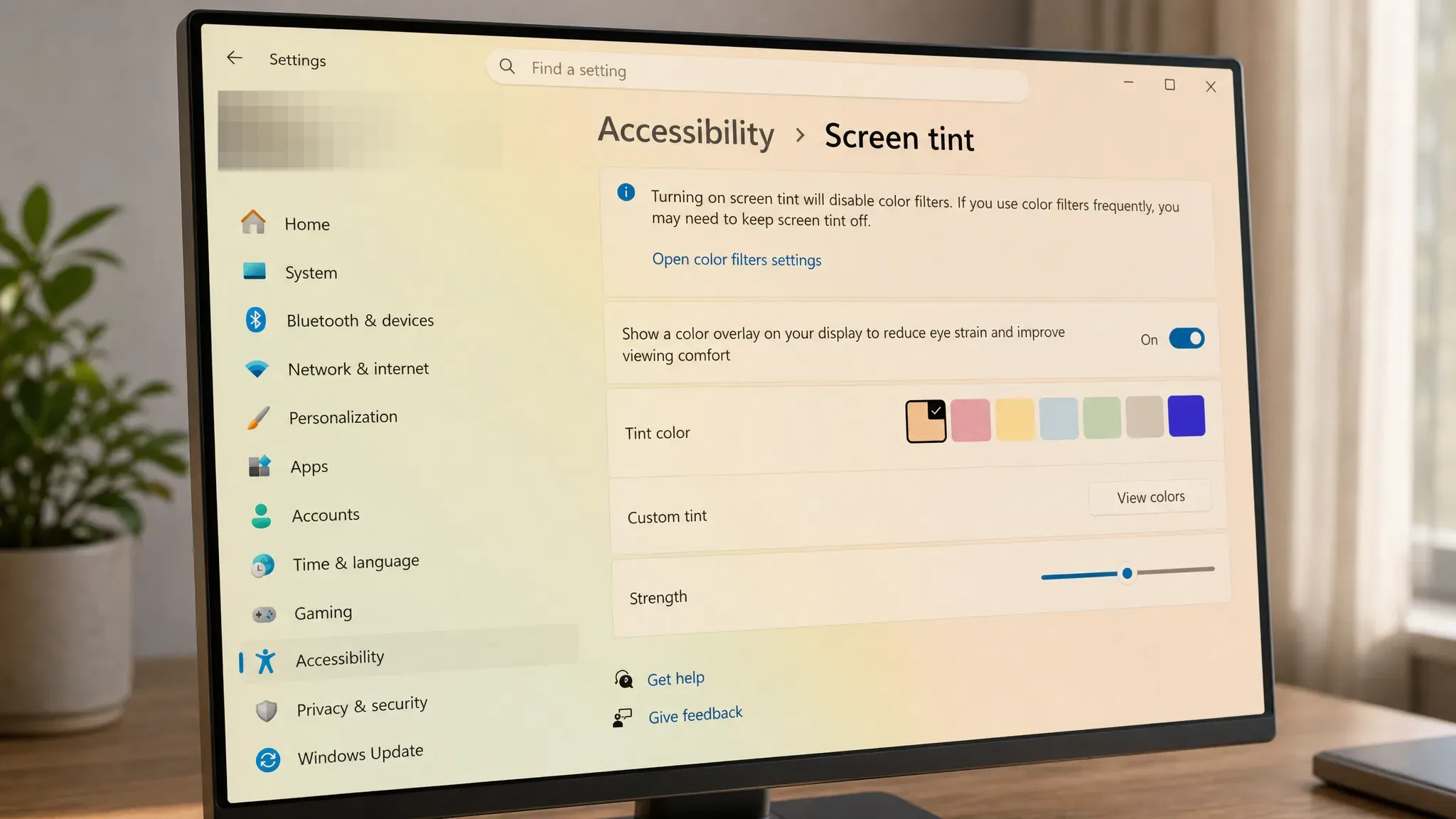 Screen Tint settings