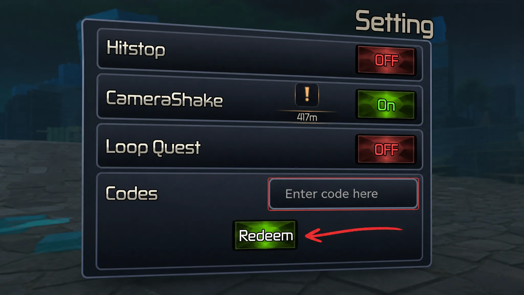 The Codes Section in Broken Blade Roblox Experience