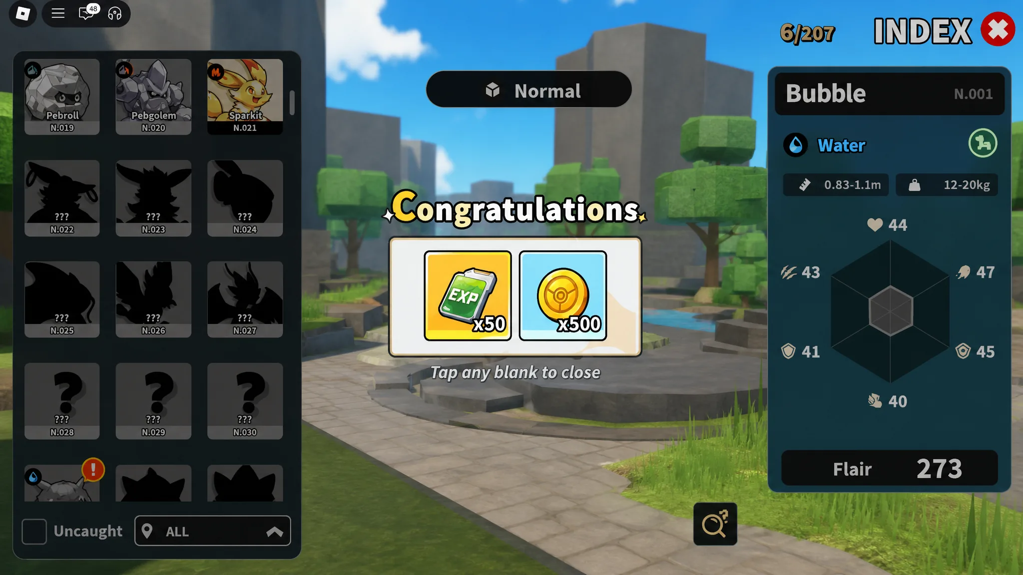 Index in Evomon rewarding EXP
