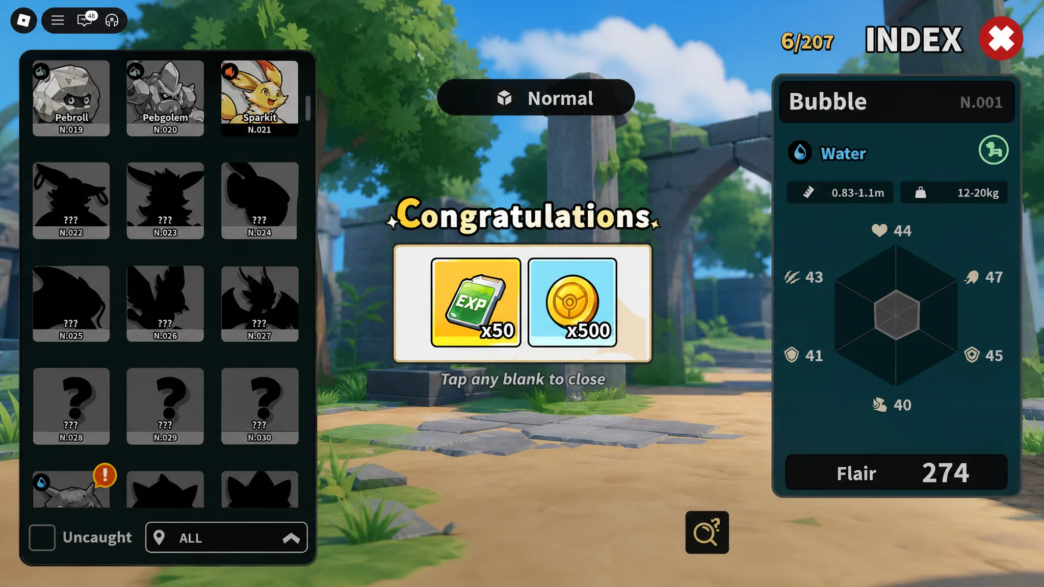 Index in Evomon rewarding EXP