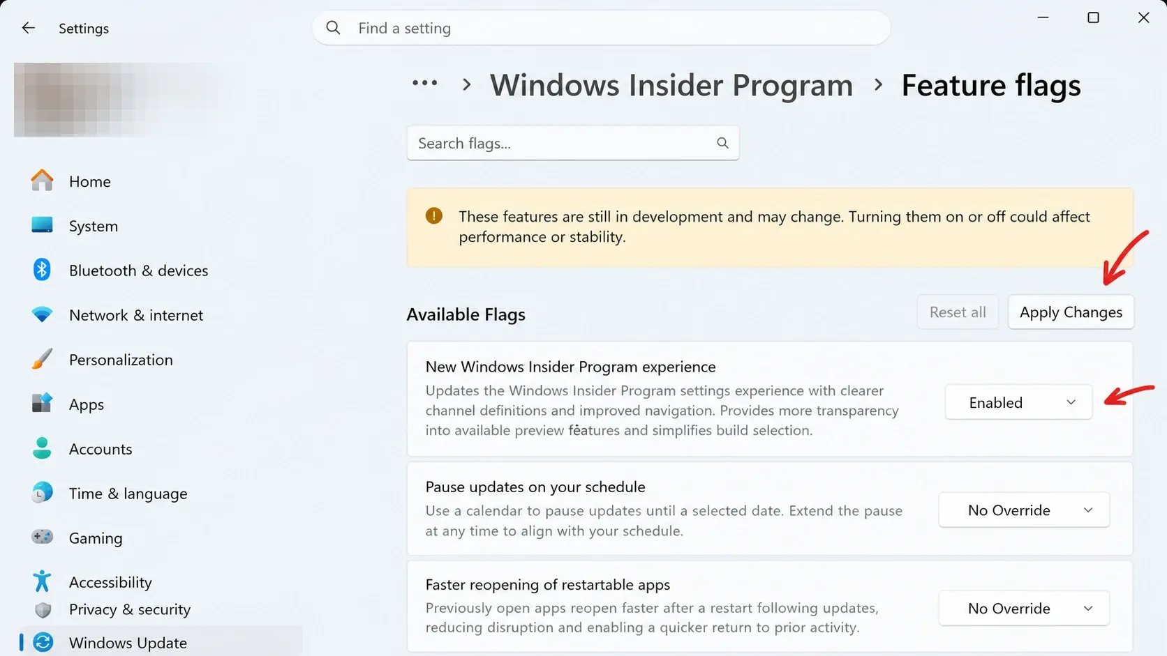 Enable Windows 11 hidden features using flags