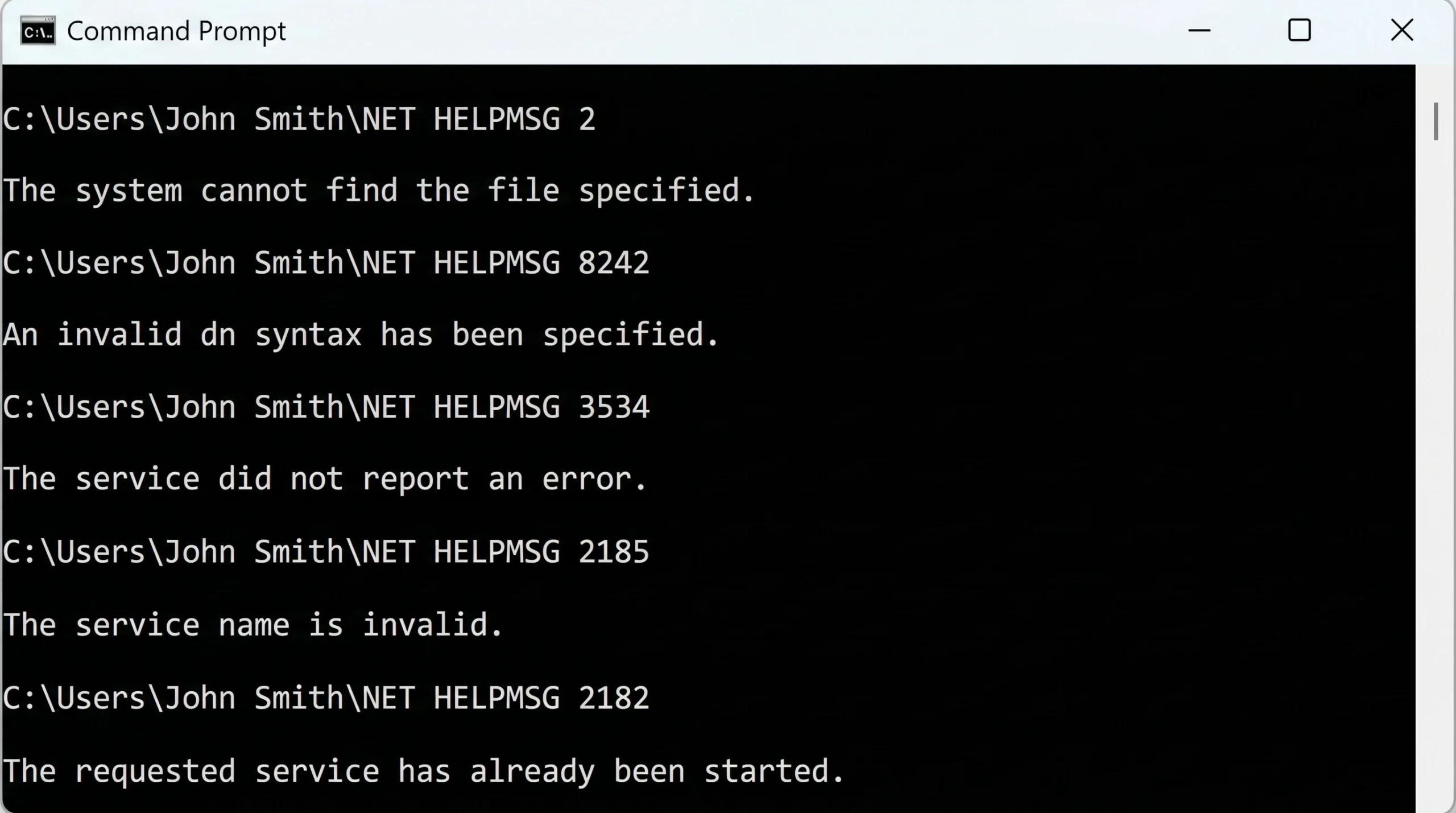 How to use NET HELPMSG command