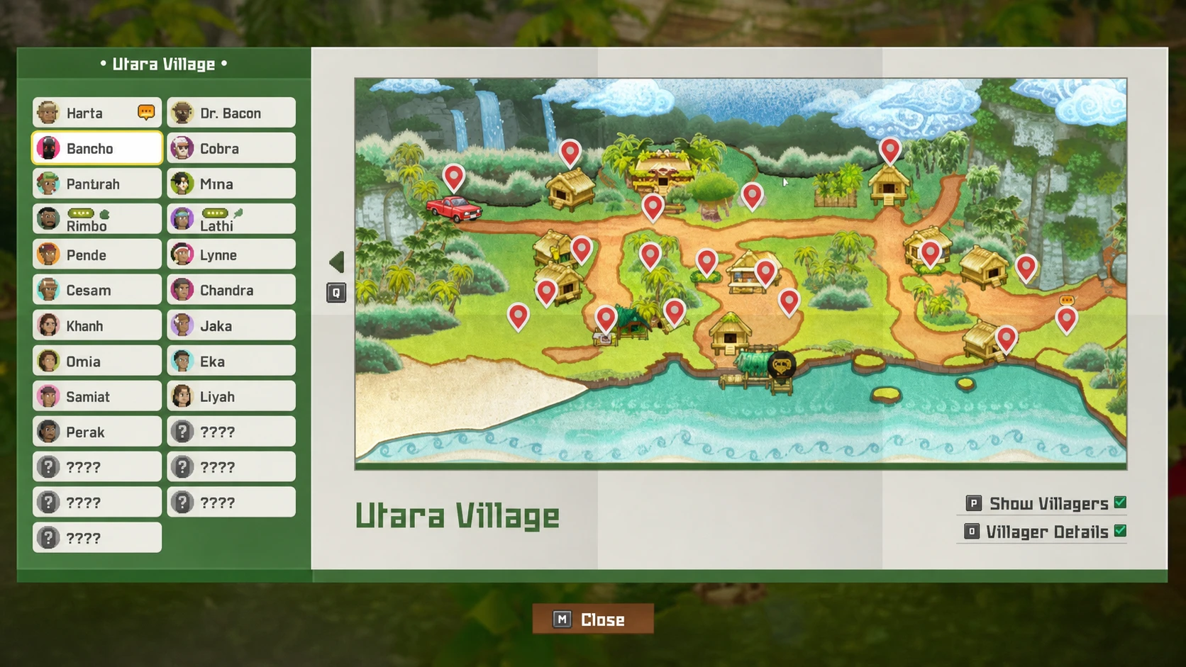 Utara Village map showing key locations