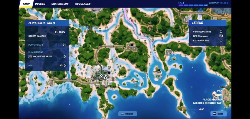Fortnite map showing Elite Daigo location at Sunken Shores