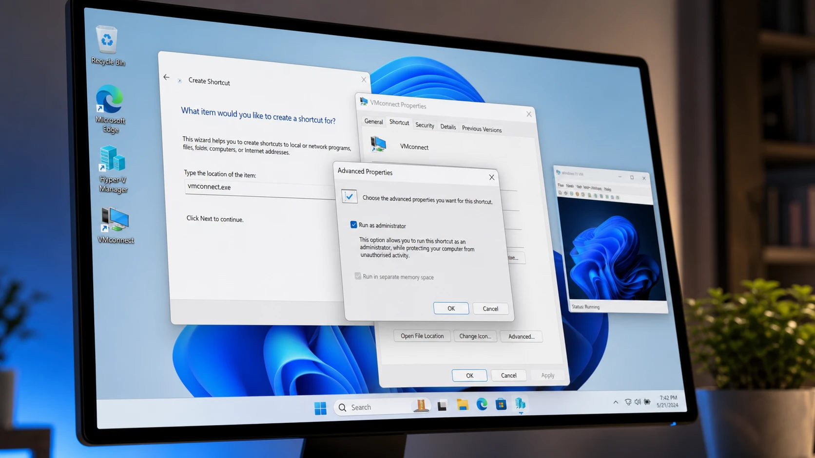 Create a Hyper-V Virtual Machine Desktop Shortcut in Windows 11