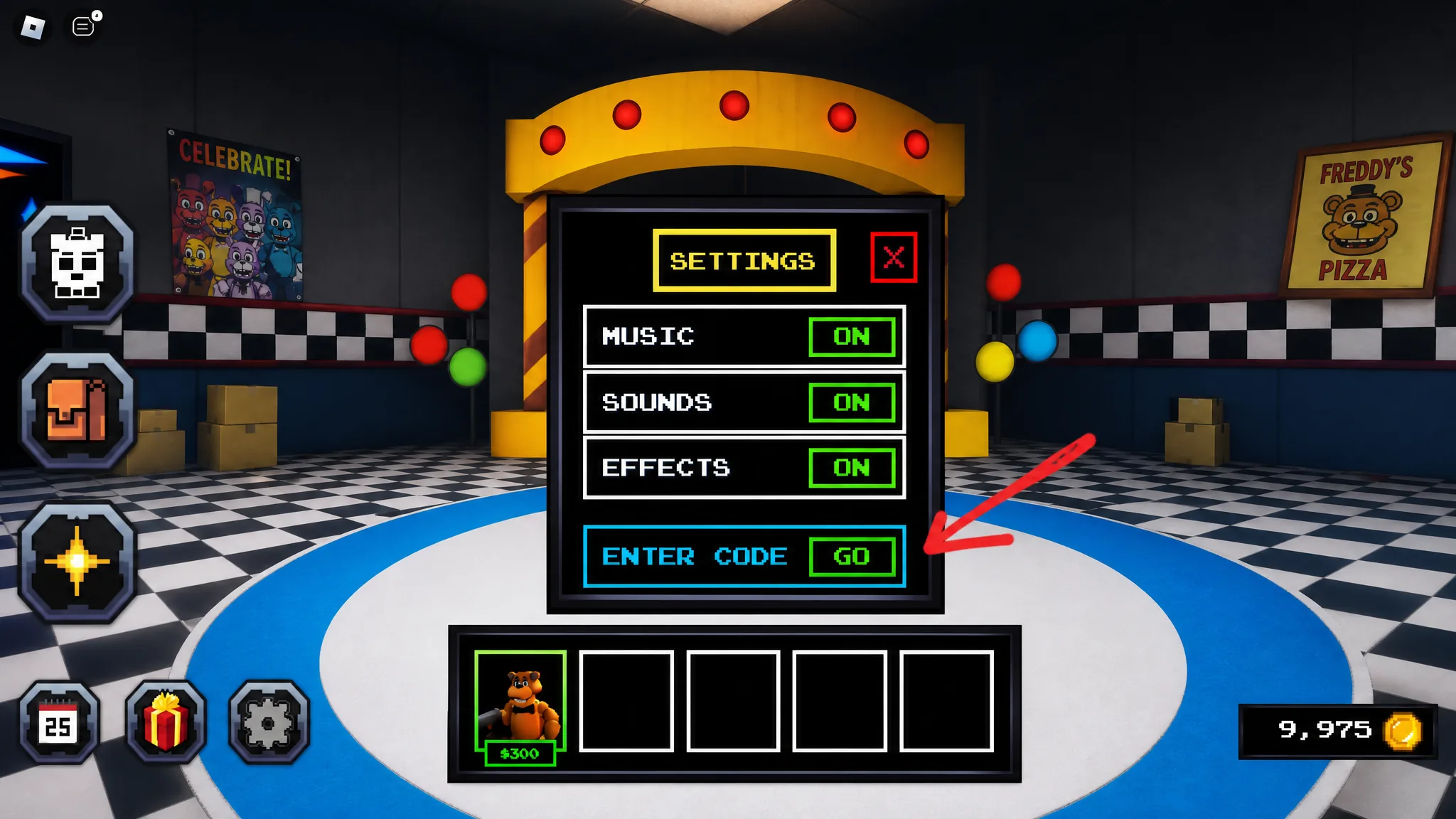 How to redeem codes in Five Nights TD
