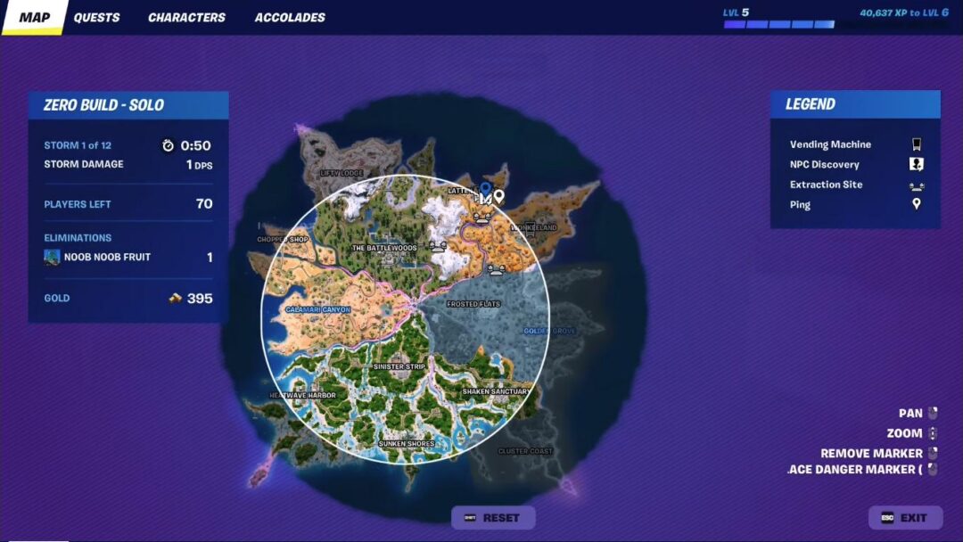 Fortnite Chapter 7 Season 3 island map showing character NPC locations
