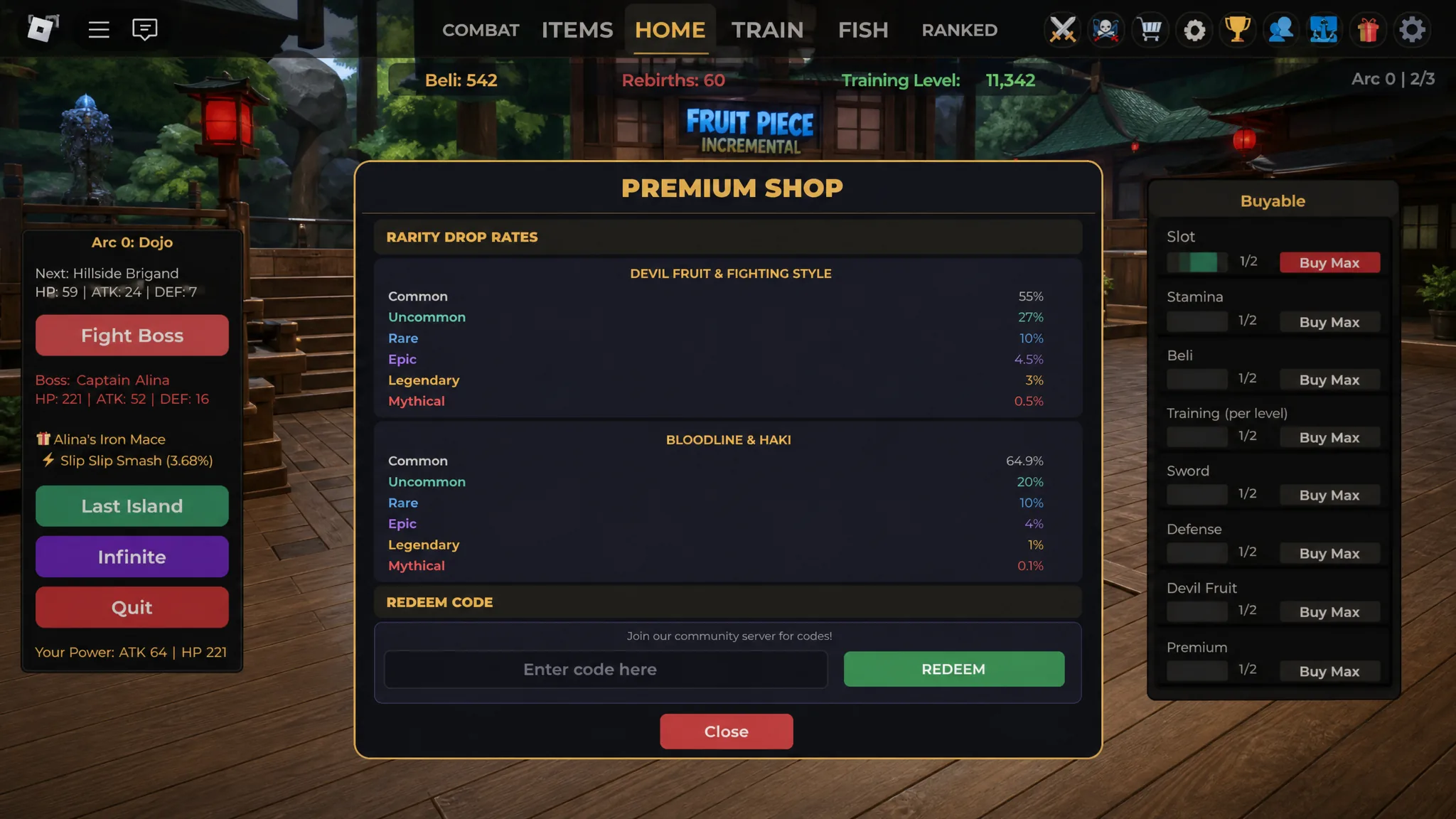Redeem Fruit Piece Incremental Codes